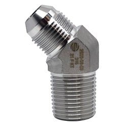 SS2503 - 12 - 12 45 deg Elbow, 3/4 in 37 deg JIC Male Flared x 3/4 in MNPT, Stainless Steel - GetHydraulics.com