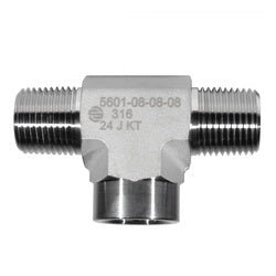 SS5601 - 02 - 02 - 02 Pipe Tee, 1/8 - in Male NPTF x 1/8 - in Male NPTF x 1/8 - in Female NPTF, Stainless Steel - GetHydraulics.com