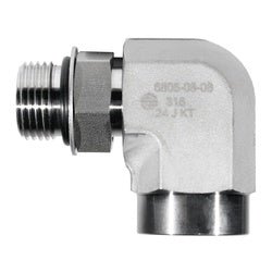 SS6805 - 04 - 02 90 - deg Elbow, 1/8 - in Male Adjustable ORB x 1/8 - in Female NPTF, Stainless Steel - GetHydraulics.com