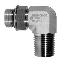 SS6806 - 04 - 04 90 - deg Elbow, 1/4 - in Male Adjustable ORB x 1/4 - in Male NPTF, Stainless Steel - GetHydraulics.com