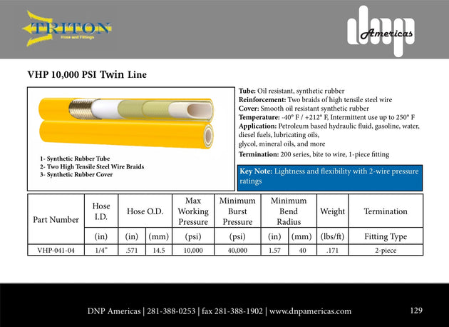 VHP - 141 - 04 - Y Ultra High Pressure Hose, DNP Americas - GetHydraulics.com